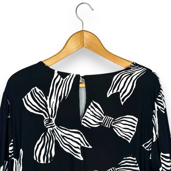 Ann Taylor LOFT NWT Women Bow Flounce Cuff Mini Dress L Black White Bell Sleeve - Picture 8 of 14